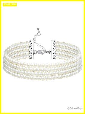 Multi Strand Faux Pearl Choker Necklace 13 Inch 1920s Gatsby Style